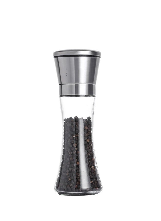 Premium Stainless Steel Sea Salt and Pepper Grinder Set of 2 - Adjustable Ceramic - Tall Glass Salt and Pepper Shakers