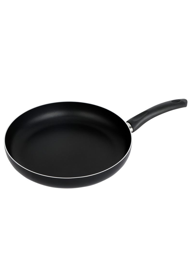 28 CM Aluminum Fry Pan- RF11668| Strong Aluminum Body With Non-Stick Coating And Bakelite Handle| Heat Resistant Exterior, Compatible With Hot Plate, Halogen, Ceramic And Gas Stovetops Black 28 CM