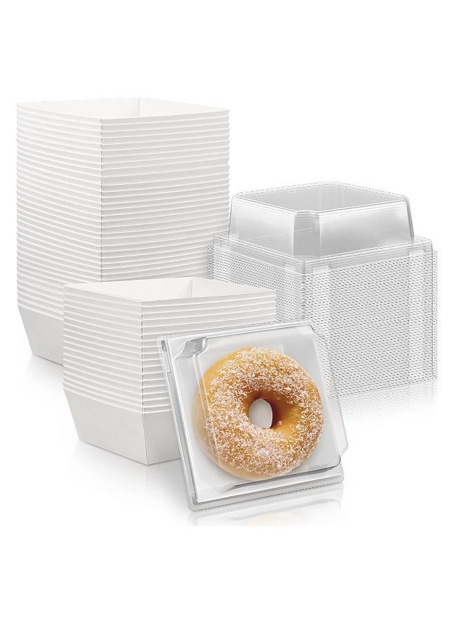 Charlovelyrie Boxes with Clear Lids, 50Pcs Brown Oil-Proof Kraft Paper Dessert Boxes Food Containers for Bakery, Macaron, Cookies, Mini Cakes, Strawberries, Tiramisu Hamburger Packing Box