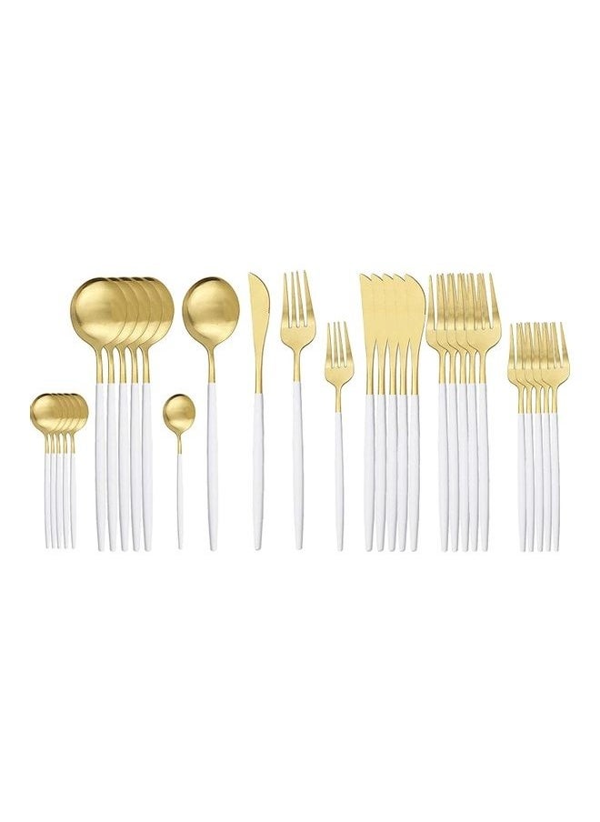 30-Piece Various Size Stainless Steel Cutlery Set Golden/White