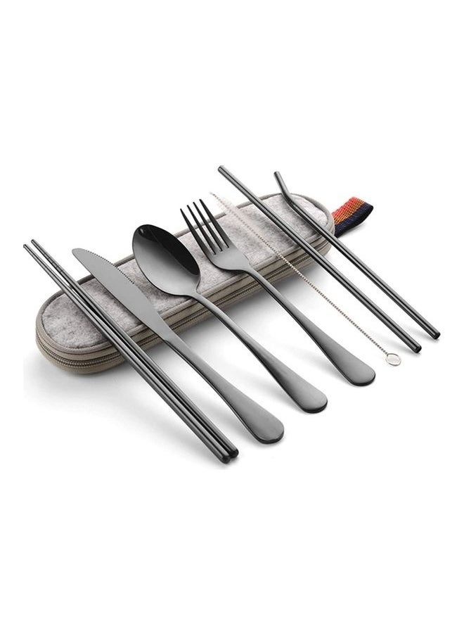 8-Piece Portable Cutlery Set With Case Black