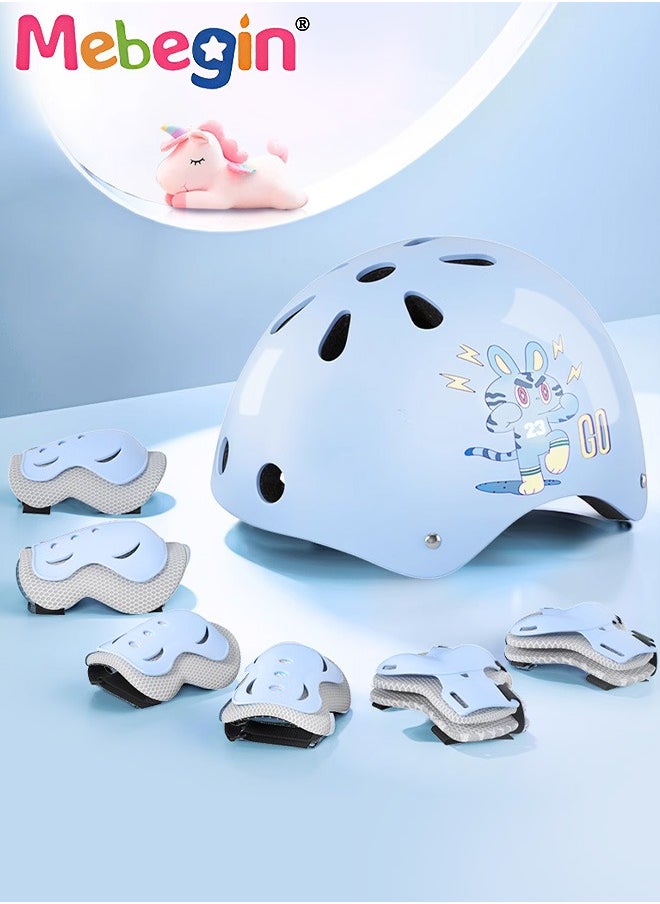 7 PCS Kids Bike Helmet Protective Gear Set with Elbow Pads, Knee Pads and Wrist Guards, Solid Protective Helmet with Adorable Patterns and Adjustable Design, Suitable for Multi-Sports Like Skateboar