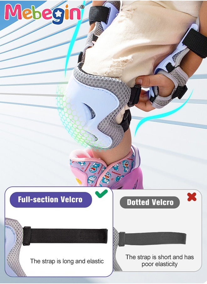 7 PCS Kids Bike Helmet Protective Gear Set with Elbow Pads, Knee Pads and Wrist Guards, Solid Protective Helmet with Adorable Patterns and Adjustable Design, Suitable for Multi-Sports Like Skateboar