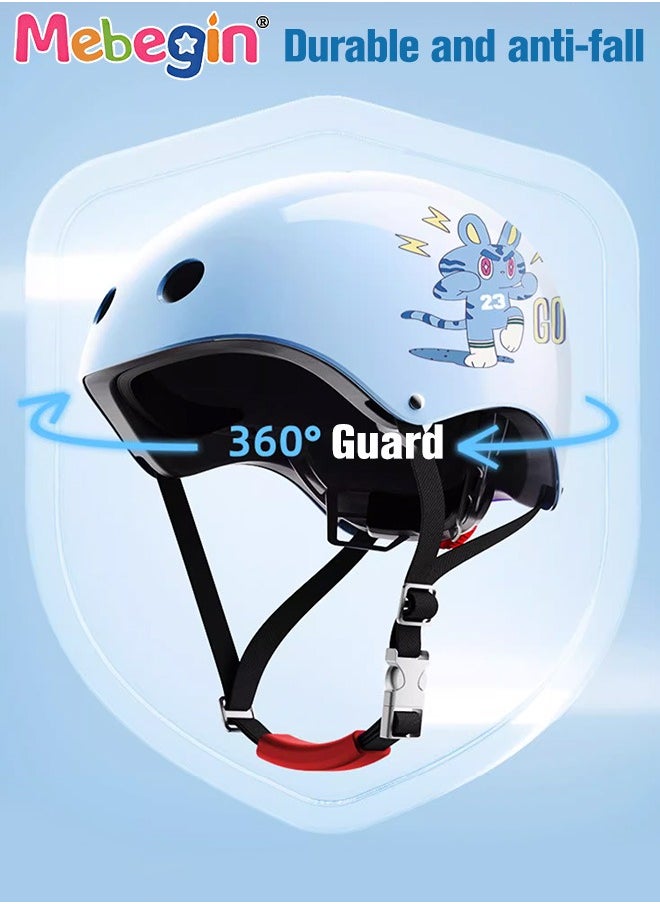 7 PCS Kids Bike Helmet Protective Gear Set with Elbow Pads, Knee Pads and Wrist Guards, Solid Protective Helmet with Adorable Patterns and Adjustable Design, Suitable for Multi-Sports Like Skateboar