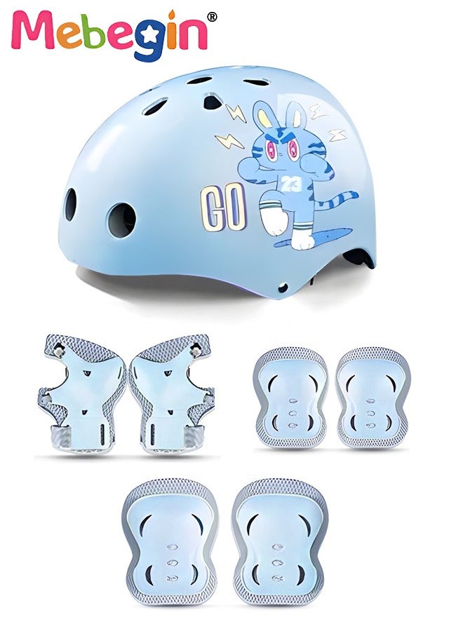 7 PCS Kids Bike Helmet Protective Gear Set with Elbow Pads, Knee Pads and Wrist Guards, Solid Protective Helmet with Adorable Patterns and Adjustable Design, Suitable for Multi-Sports Like Skateboar
