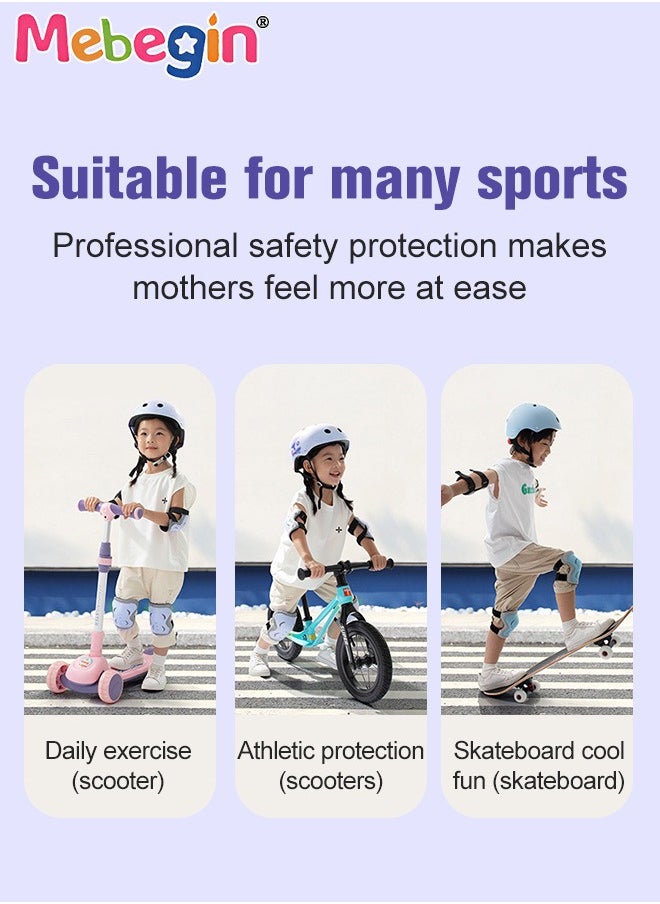 7 PCS Kids Bike Helmet Protective Gear Set with Elbow Pads, Knee Pads and Wrist Guards, Solid Protective Helmet with Adorable Patterns and Adjustable Design, Suitable for Multi-Sports Like Skateboar
