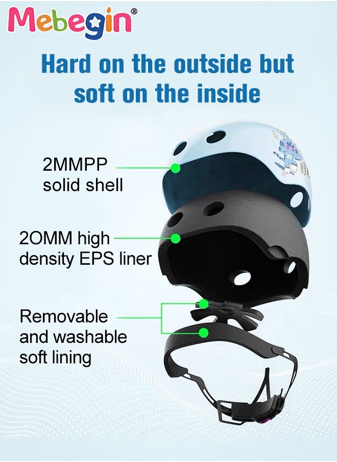 7 PCS Kids Bike Helmet Protective Gear Set with Elbow Pads, Knee Pads and Wrist Guards, Solid Protective Helmet with Adorable Patterns and Adjustable Design, Suitable for Multi-Sports Like Skateboar