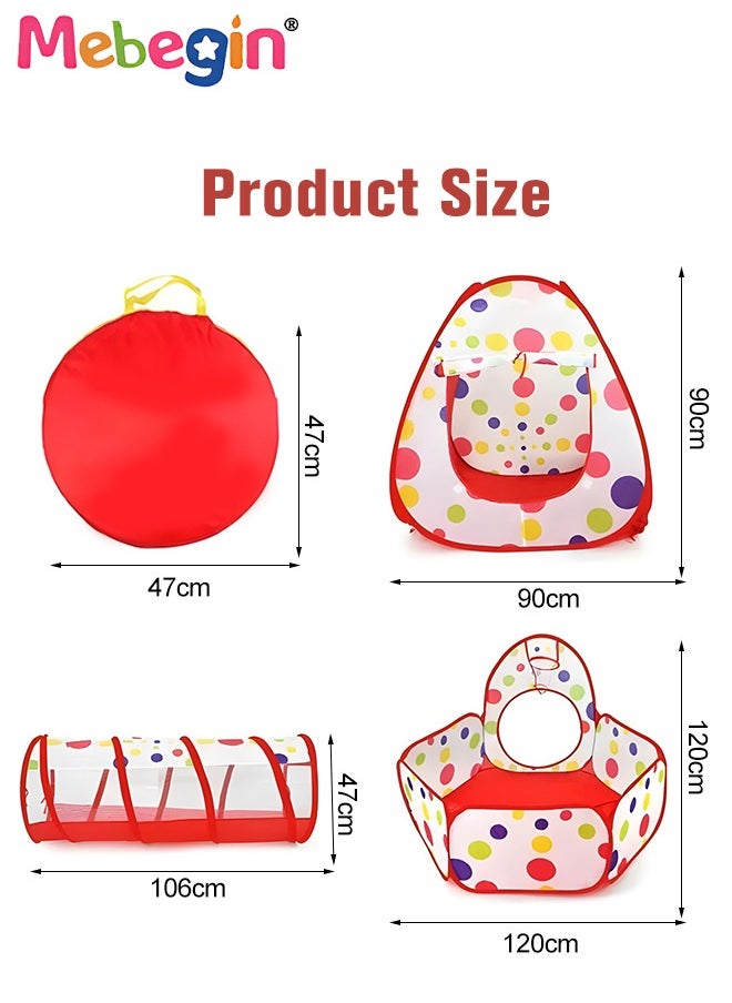 3PCS Kids Ball Pits for Toddlers with Play Tent and Baby Tunnel, Fun Foldable Playhouse with Storage Bag, 3 in 1 Connection Design Between Tent, Crawling Tunnel and Ball Pit, Suitable for Backyards,