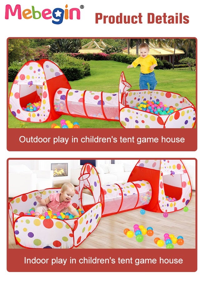 3PCS Kids Ball Pits for Toddlers with Play Tent and Baby Tunnel, Fun Foldable Playhouse with Storage Bag, 3 in 1 Connection Design Between Tent, Crawling Tunnel and Ball Pit, Suitable for Backyards,