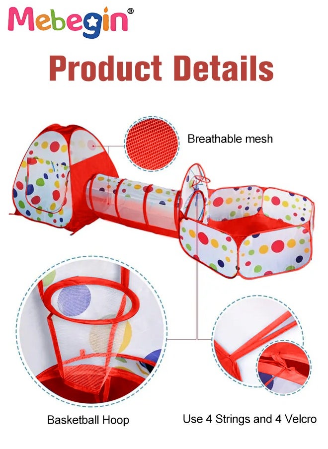 3PCS Kids Ball Pits for Toddlers with Play Tent and Baby Tunnel, Fun Foldable Playhouse with Storage Bag, 3 in 1 Connection Design Between Tent, Crawling Tunnel and Ball Pit, Suitable for Backyards,