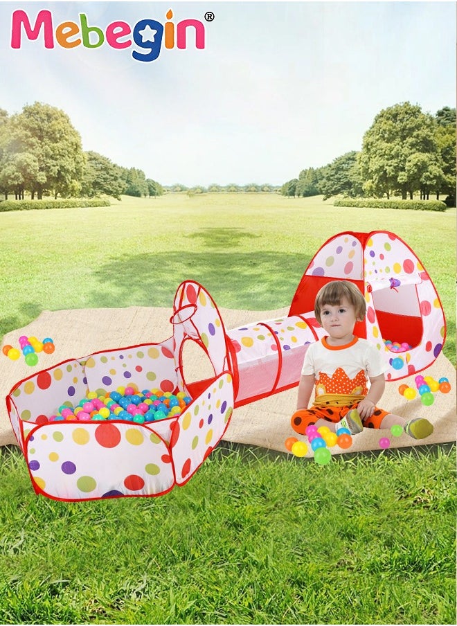3PCS Kids Ball Pits for Toddlers with Play Tent and Baby Tunnel, Fun Foldable Playhouse with Storage Bag, 3 in 1 Connection Design Between Tent, Crawling Tunnel and Ball Pit, Suitable for Backyards,