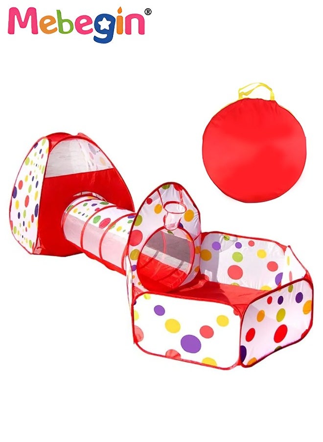 3PCS Kids Ball Pits for Toddlers with Play Tent and Baby Tunnel, Fun Foldable Playhouse with Storage Bag, 3 in 1 Connection Design Between Tent, Crawling Tunnel and Ball Pit, Suitable for Backyards,