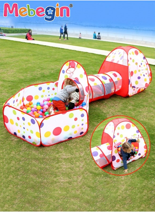 3PCS Kids Ball Pits for Toddlers with Play Tent and Baby Tunnel, Fun Foldable Playhouse with Storage Bag, 3 in 1 Connection Design Between Tent, Crawling Tunnel and Ball Pit, Suitable for Backyards,