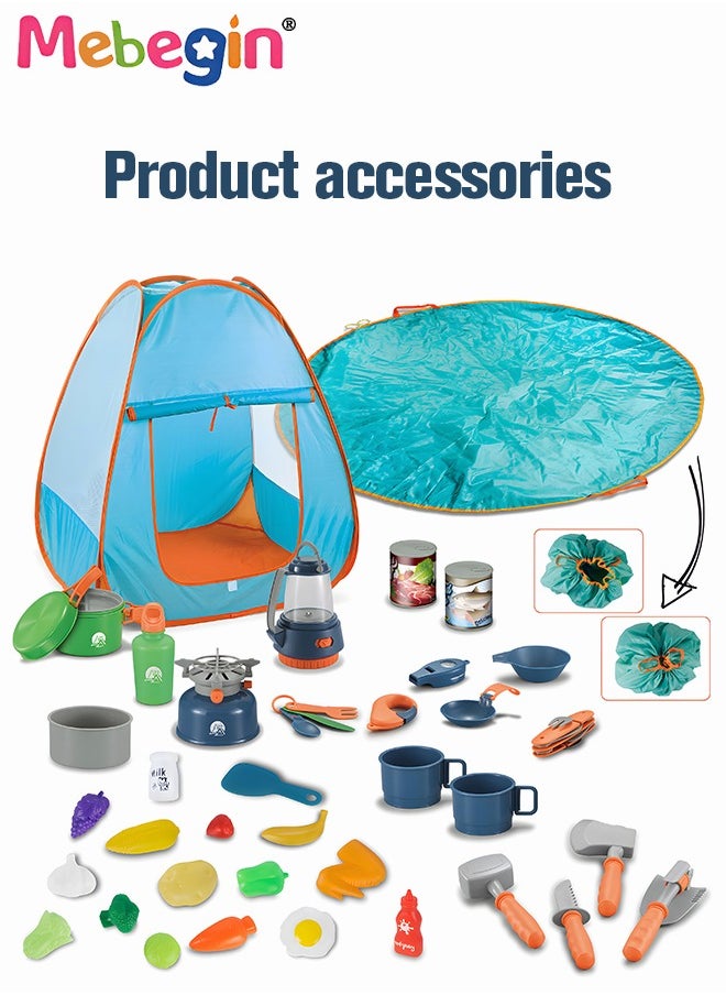 41 Pcs Camping Set Toys with Foldable Tent, Cooking Pots and Other Camping Essentials, Pop Up Play Tent with Camping Gear Tools, Camping Life, Ideal for Children to Use as Mini Play Space