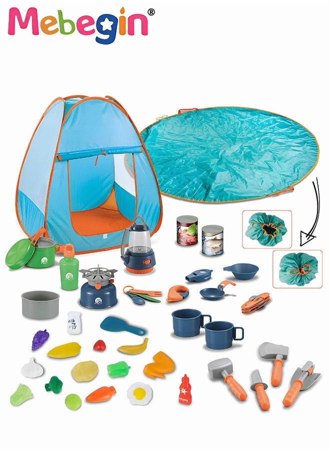41 Pcs Camping Set Toys with Foldable Tent, Cooking Pots and Other Camping Essentials, Pop Up Play Tent with Camping Gear Tools, Camping Life, Ideal for Children to Use as Mini Play Space