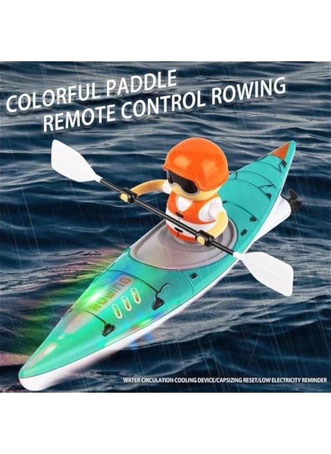 RC Boat for Kids, Remote Control Boat with LED Lights, 2.4GHz Simulated RC Kayak Boat with Paddle for Lake River Pool and Bathtub, Balance Water Toys for Boys and Girls (Green)