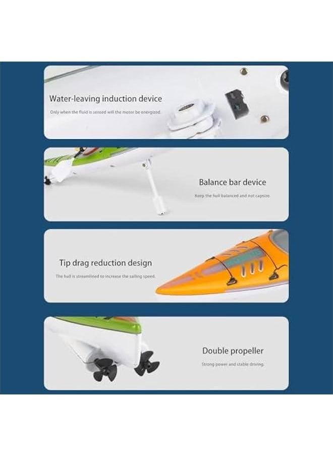 RC Boat for Kids, Remote Control Boat with LED Lights, 2.4GHz Simulated RC Kayak Boat with Paddle for Lake River Pool and Bathtub, Balance Water Toys for Boys and Girls (Green)