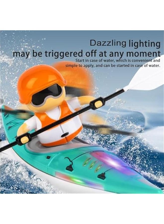 RC Boat for Kids, Remote Control Boat with LED Lights, 2.4GHz Simulated RC Kayak Boat with Paddle for Lake River Pool and Bathtub, Balance Water Toys for Boys and Girls (Green)