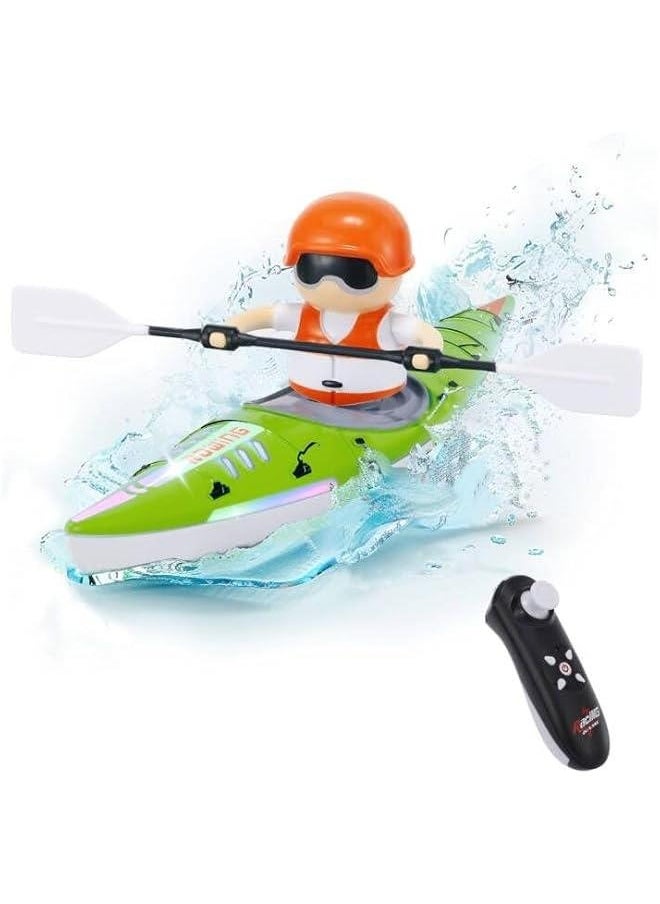 RC Boat for Kids, Remote Control Boat with LED Lights, 2.4GHz Simulated RC Kayak Boat with Paddle for Lake River Pool and Bathtub, Balance Water Toys for Boys and Girls (Green)