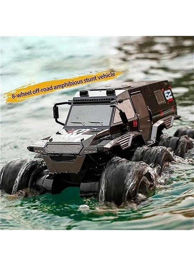 Amphibious Remote Control Car, 8WD RC Cars, 2.4GHz Remote Control Boat, Waterproof Off Road RC Monster Truck, All Terrains Electric Armored Vehicle Crawler for Adults (Black)