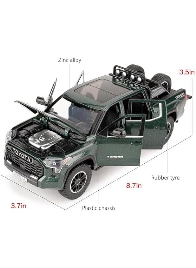 1:24 Tundra Off-Road Pickup Car Model, Pull Back Diecast Truck Toy with Sounds＆Lights for Kids Boys Girls and Adults, Gift Green.