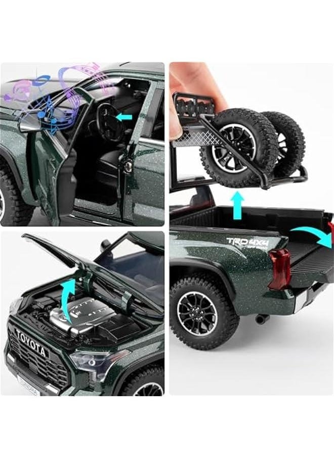 1:24 Tundra Off-Road Pickup Car Model, Pull Back Diecast Truck Toy with Sounds＆Lights for Kids Boys Girls and Adults, Gift Green.