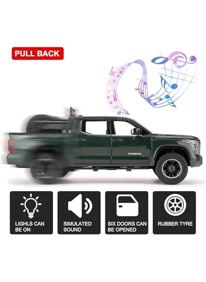 1:24 Tundra Off-Road Pickup Car Model, Pull Back Diecast Truck Toy with Sounds＆Lights for Kids Boys Girls and Adults, Gift Green.