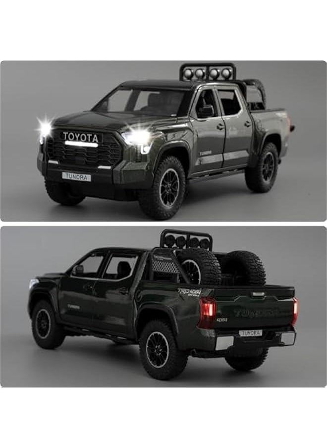 1:24 Tundra Off-Road Pickup Car Model, Pull Back Diecast Truck Toy with Sounds＆Lights for Kids Boys Girls and Adults, Gift Green.