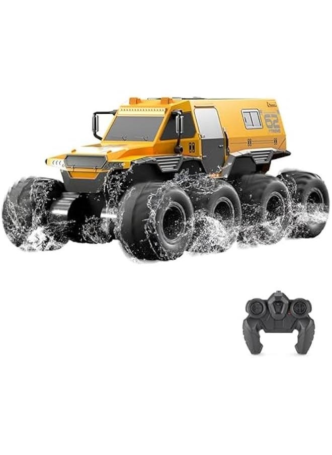 Amphibious Remote Control Car, 8WD RC Cars, 2.4GHz Remote Control Boat, Waterproof Off Road RC Monster Truck, All Terrains Electric Armored Vehicle Crawler for Adults (Yellow)
