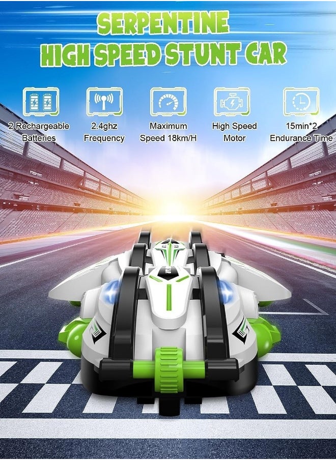 New RC Car 360° Scrolling - RC Stunt Snake Car with LED Lights, 60+ Minutes on 2 Batteries, Indoor/Outdoor Toys for Kids 6-12 Years