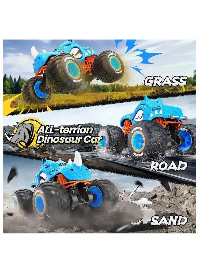 High Speed RC Monster Truck, Upright 360° Rotating 4WD Car with LED Lights, Spray Water Mist, 2.4GHz All Terrain 1:16 Blue Rhino Truck Kids Toy