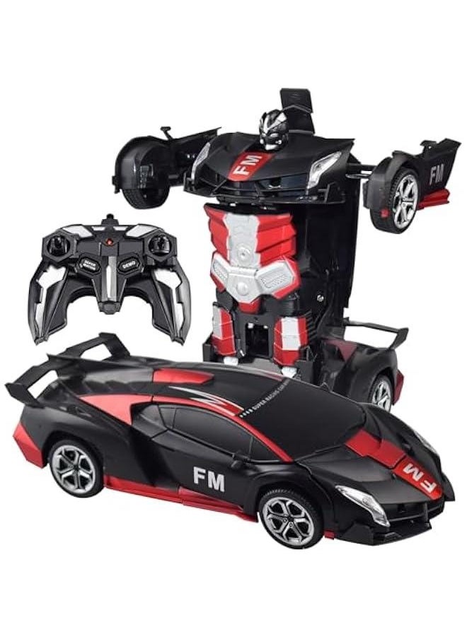 Transform RC Toy Cars, One on Deformation,Flashing LED Light, 2.4Ghz, 1:18 Scale, 360 Degree Rotating Drifting,  Birthday Gift Toys for 3-8 Years Old Boys/Girls (Frosted red)