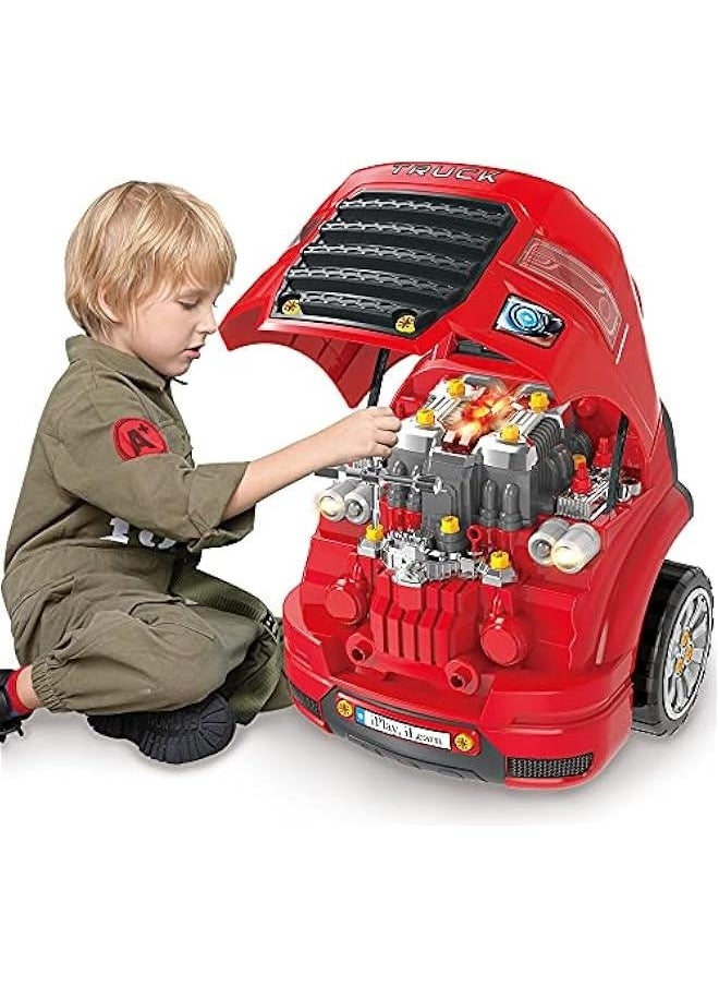 Large Truck Engine Toy, Kids Mechanic Repair Set for 3-5 Yr Toddlers, Big Builder Kit, Take Apart Motor Vehicle Pretent Play Car Service Station, Gifts 4 6 7 8 Year Old Boy Child