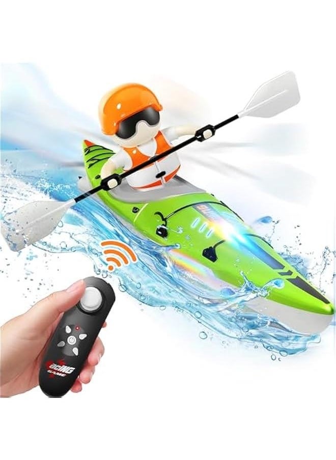 Kids Remote Control Boat Toy, Toddler RC Kayak Paddle Boats Bath Toys Boys 4-8-12, Water Racing W/Light Outdoor Pool Lake Bathtub, Birthday Gifts 5 6 7 9 10 Year Old Child Girl-Green