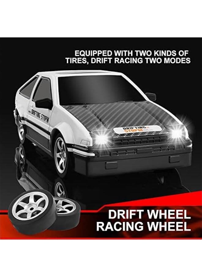 RC Drift Car, 1:16 Scale Remote Control Car, 4WD RC Cars, 30KM/H High Speed RC Racing Car with LED Lights, Drifting Tire and 2 Batteries for Kids and Adults (White)