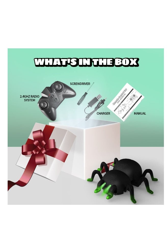 Remote Control Spider, RC Climbing Wall Floor Dual Spider, 360° Rotation Spider Toy, LED Light Remote Control Stunt Remote Control Spider Toys, for Boys Girls Kids Birthday