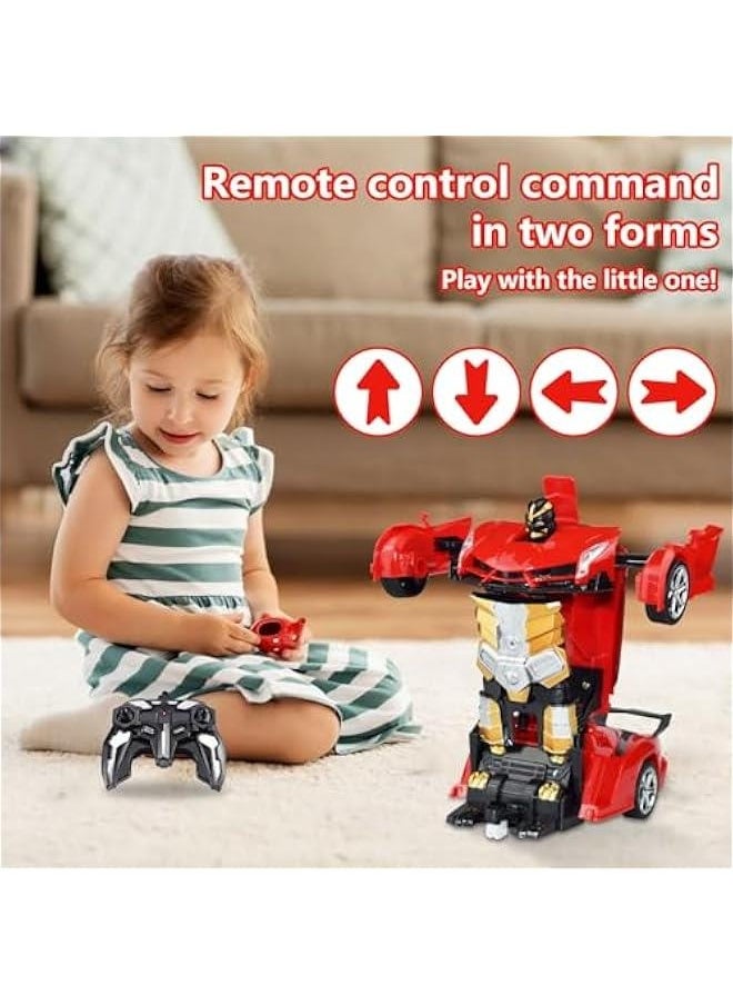 Transform Remote Control Car Toy - One on Deformable, 360 Degree Rotation, Suitable for Boys and Girls Aged 3-12, 2.4GHz One-to-One Control, Ideal Gift for Birthdays and  (red)