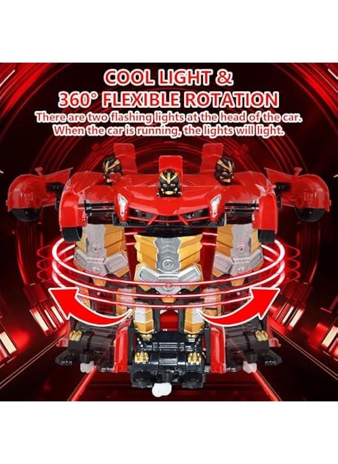 Transform Remote Control Car Toy - One on Deformable, 360 Degree Rotation, Suitable for Boys and Girls Aged 3-12, 2.4GHz One-to-One Control, Ideal Gift for Birthdays and  (red)
