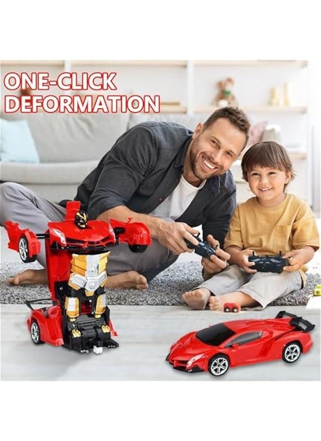 Transform Remote Control Car Toy - One on Deformable, 360 Degree Rotation, Suitable for Boys and Girls Aged 3-12, 2.4GHz One-to-One Control, Ideal Gift for Birthdays and  (red)