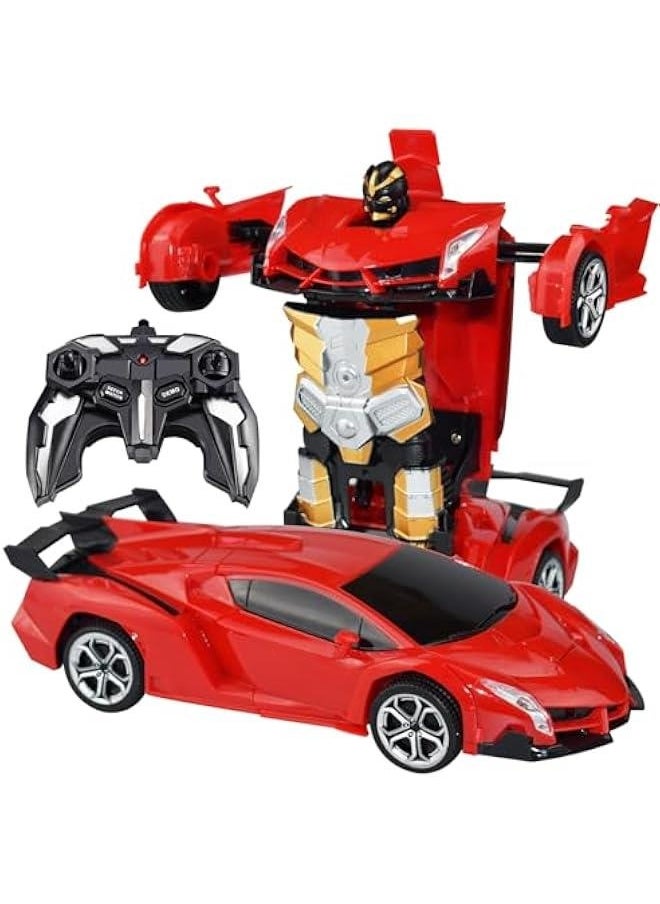Transform Remote Control Car Toy - One on Deformable, 360 Degree Rotation, Suitable for Boys and Girls Aged 3-12, 2.4GHz One-to-One Control, Ideal Gift for Birthdays and  (red)