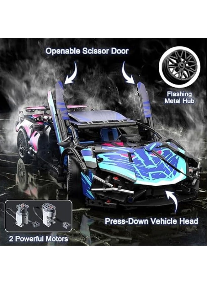 Sport Car Building Block Sets for Adults, Remote Control APP Race Car with LED Lights,Collectible 1:14 Model Scale Engineering Toy Men Teens Boys Age 8+ 8-12 12 13 14