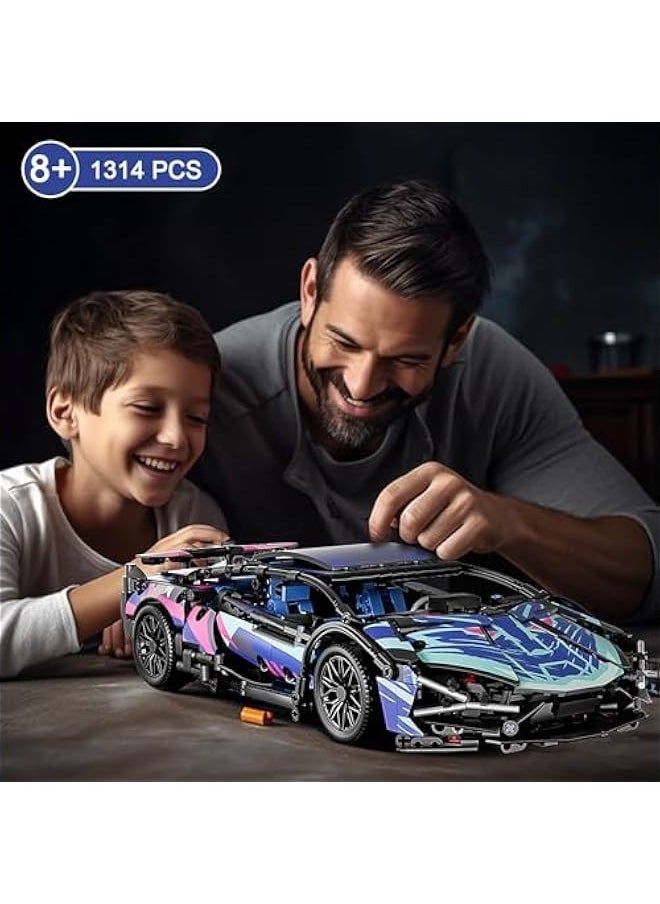 Sport Car Building Block Sets for Adults, Remote Control APP Race Car with LED Lights,Collectible 1:14 Model Scale Engineering Toy Men Teens Boys Age 8+ 8-12 12 13 14