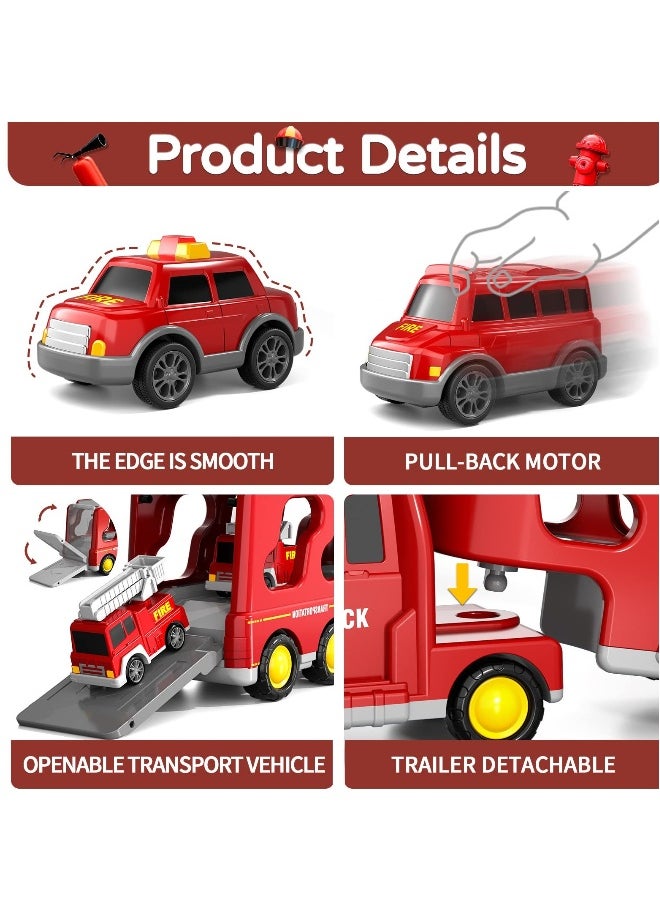 Fire Toys for 3 4 5 6 Years Old Boys Girls - 7 in 1 Carrier Truck Transport for Toddlers 1-3, Friction Power Vehicles for Kids 3-5, Birthday Gifts for Boys  Girls 3-5 Years Old