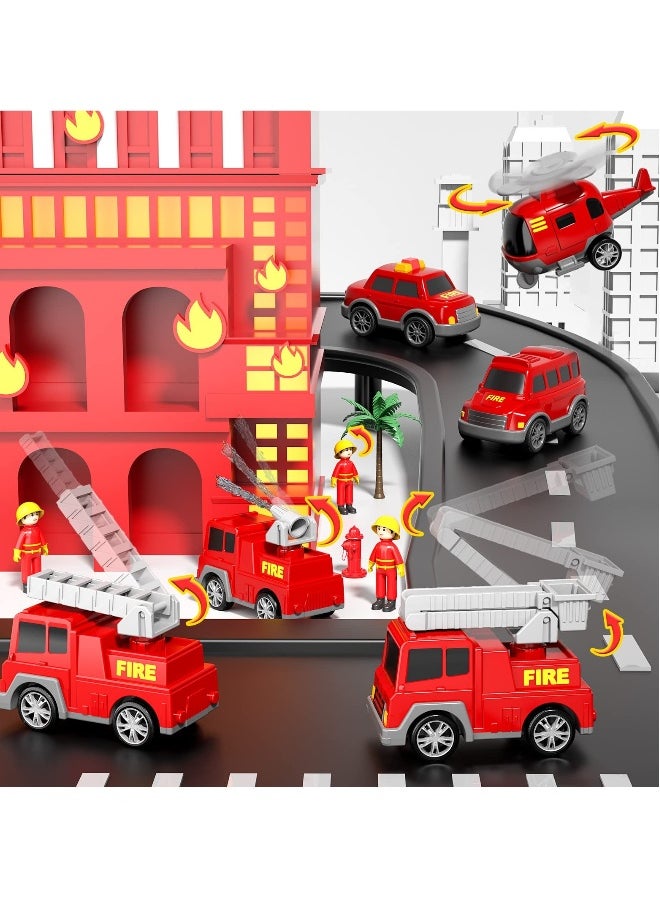 Fire Toys for 3 4 5 6 Years Old Boys Girls - 7 in 1 Carrier Truck Transport for Toddlers 1-3, Friction Power Vehicles for Kids 3-5, Birthday Gifts for Boys  Girls 3-5 Years Old