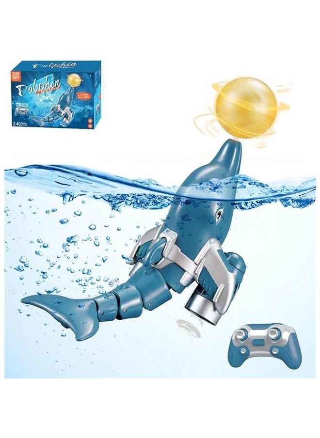 Remote Control Dolphin Toy for Kids, 2.4GHz High Simulation RC Dolphin for Lake River  Pool, Great Gift RC Boat Water Toys with Dolphin Head Ball Rotation for Boys and Girls