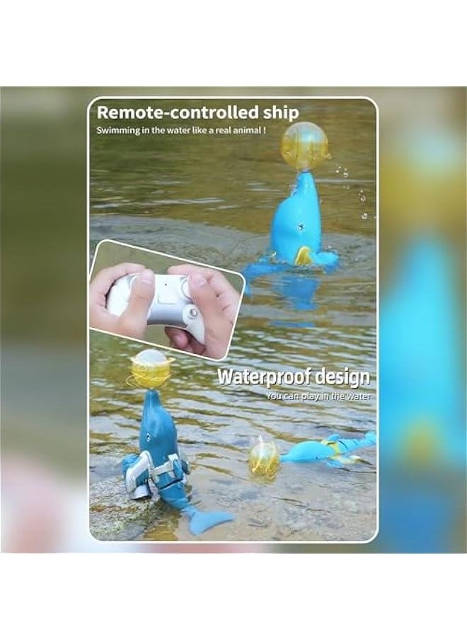 Remote Control Dolphin Toy for Kids, 2.4GHz High Simulation RC Dolphin for Lake River  Pool, Great Gift RC Boat Water Toys with Dolphin Head Ball Rotation for Boys and Girls