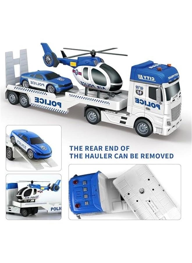 Toddler Boy Toys for 3 4 5 6 Year Old, 25 Semi Truck Toy with Racing Car and Helicopter - Police Toys,Birthday Gifts for Kids Child 2 3 4 5 6 Years Old