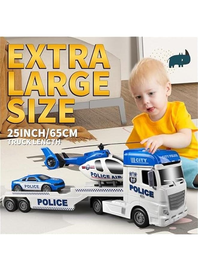 Toddler Boy Toys for 3 4 5 6 Year Old, 25 Semi Truck Toy with Racing Car and Helicopter - Police Toys,Birthday Gifts for Kids Child 2 3 4 5 6 Years Old