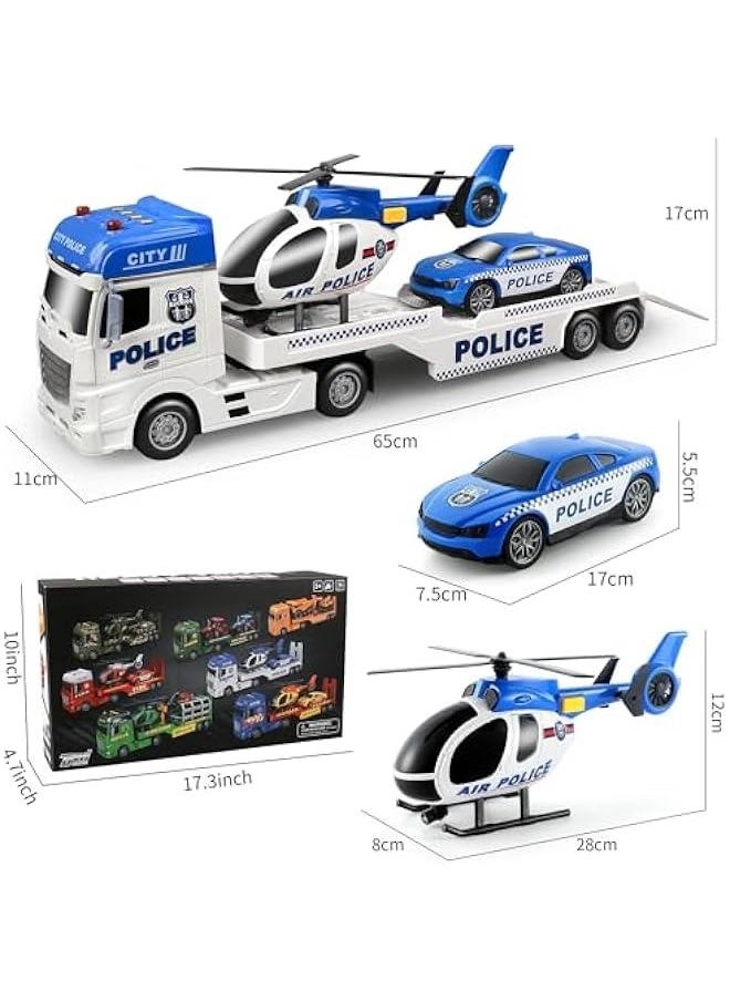 Toddler Boy Toys for 3 4 5 6 Year Old, 25 Semi Truck Toy with Racing Car and Helicopter - Police Toys,Birthday Gifts for Kids Child 2 3 4 5 6 Years Old