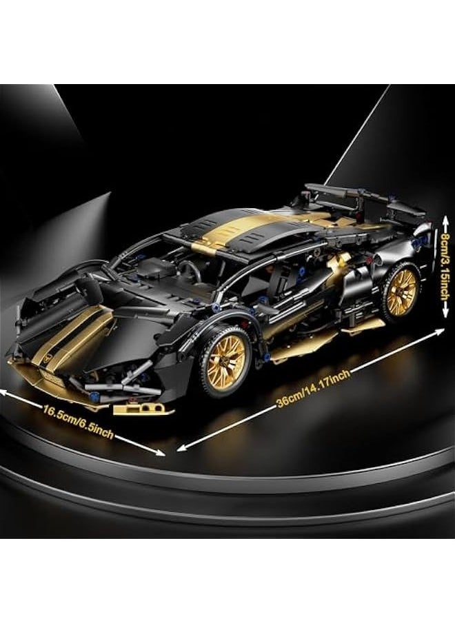 Sport Car Building Block Sets for Adults,Black Race Car Collectible 1:14 Model Scale MOC Engineering Toys Kits Birthday Gifts for Men Teens Boys Car Fans Age 8+ 8-12 12 13 14 14+